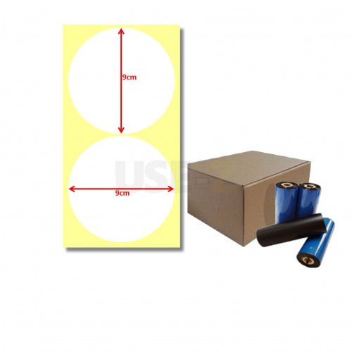 Kit Etiquetas Papel Couche Redonda e Ribbon de Cera com 450 Metros Kit Etiquetas Papel Couche Redonda e Ribbon de Cera com 450 Metros